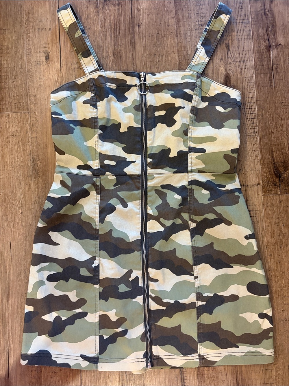 H&M Camo Print Mini Dress with Front Ring-Zip
